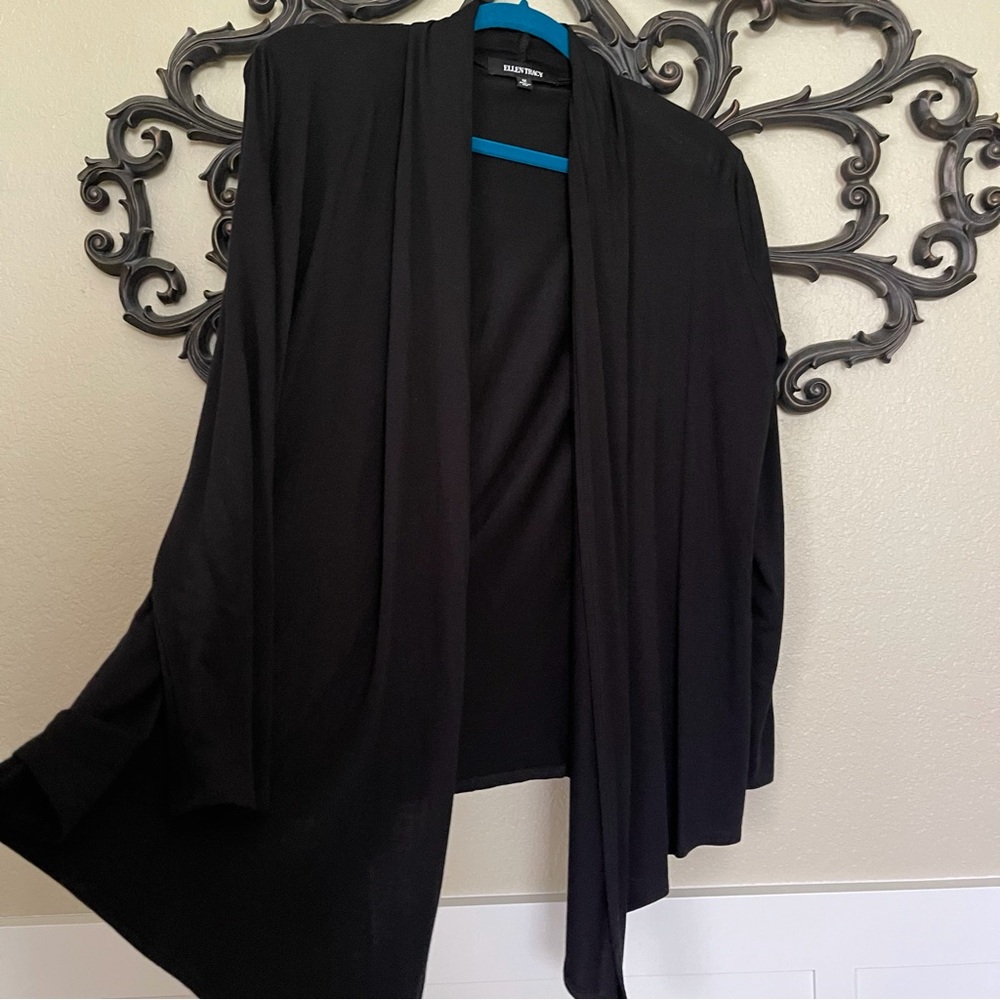 Ellen Tracy Asymmetric Hem Cardigan with Draped Neck and Open Front Sz M